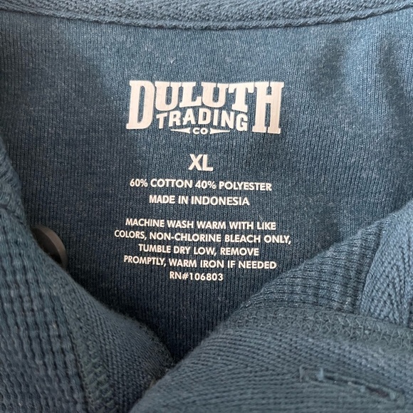 Duluth Trading Men Blue Grn Burly Button Mock Neck Thermal Waffle Knit Shirt XL - Picture 4 of 5